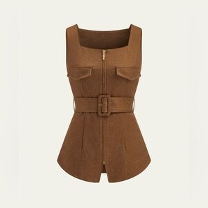 COMMENSE Brown Sleeveless Belted Top - Size Large